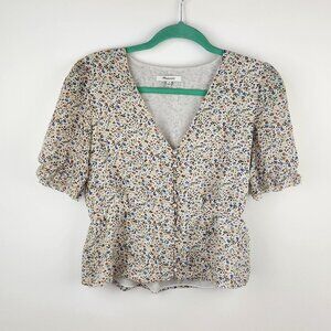 Madewell *Flawed* Silk V-Neck Peplum Popover Top in Fieldwalk Floral sz S